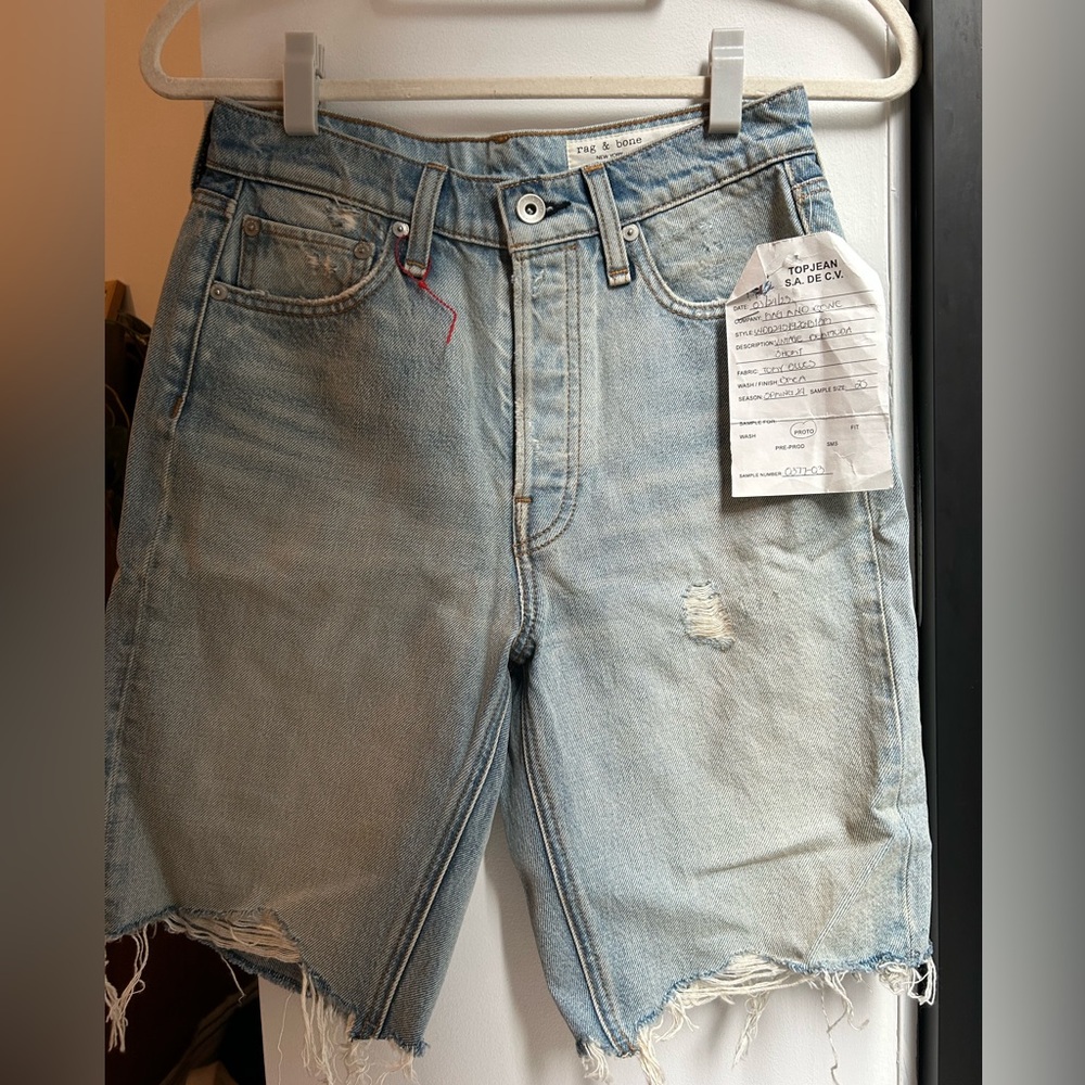 rag & bone Light Blue Distressed Denim Shorts
